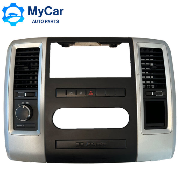 2009-12 DODGE RAM 1500 2500 CENTER DASH RADIO BEZEL TRIM SILVER BLACK 1EB041SDAC
