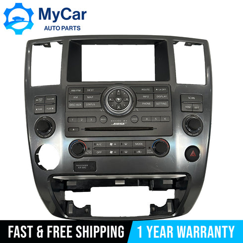 08-12 PATHFINDER ARMADA CENTER DASH BEZEL RADIO CD AUX PLAYER CLIMATE CONTROL