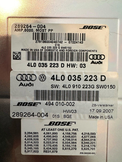 OEM 2007 2008 2009 Audi Q7 Bose Audio Radio AMP Amplifier 2G 4L0035223D