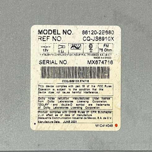 2001-03 TOYOTA HIGHLANDER CELICA AM FM CD RADIO CASSETTE PLAYER 86120-2B680 OEM